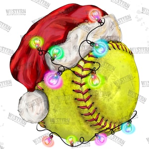 Christmas Softball Ball Sublimation Png, Softball SANTA Hat hand painted PNG, Softball Ball Png, Merry Christmas Png,Christmas Softball Png