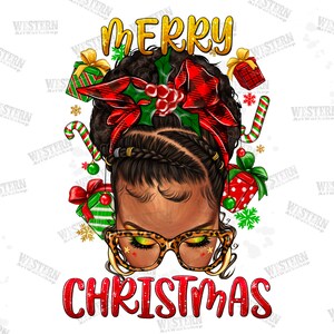 Merry Christmas Afro Messy Bun Png, Christmas afro messy bun png, Merry Christmas png, Happy New Year png,Christmas messy bun png, sublimate