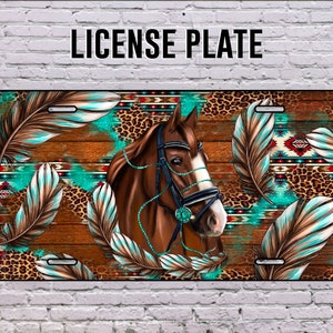 Horse Aztec Feather License Plate,Western Horse License Plate Png, Western License Plate Png, Horse Png, Digital Download