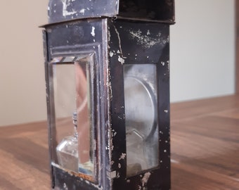 Antikes Cristal Glas und Metall Handöl Licht, Retro schwarze Fackel, kleine rustikale tragbare Beleuchtungslampe
