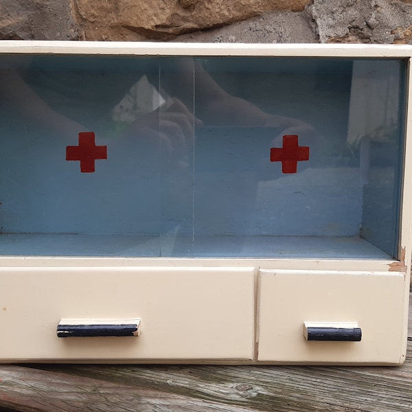 Old Wooden Medicine Cabinet,Vintage First Aid Kit 60',Medical Wooden Wall Box