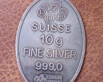 Vintage PAMP Suisse 10 Gramm .999 Silber Kunst, Palmen und Schwerter, Medaillon, Sammlerstück