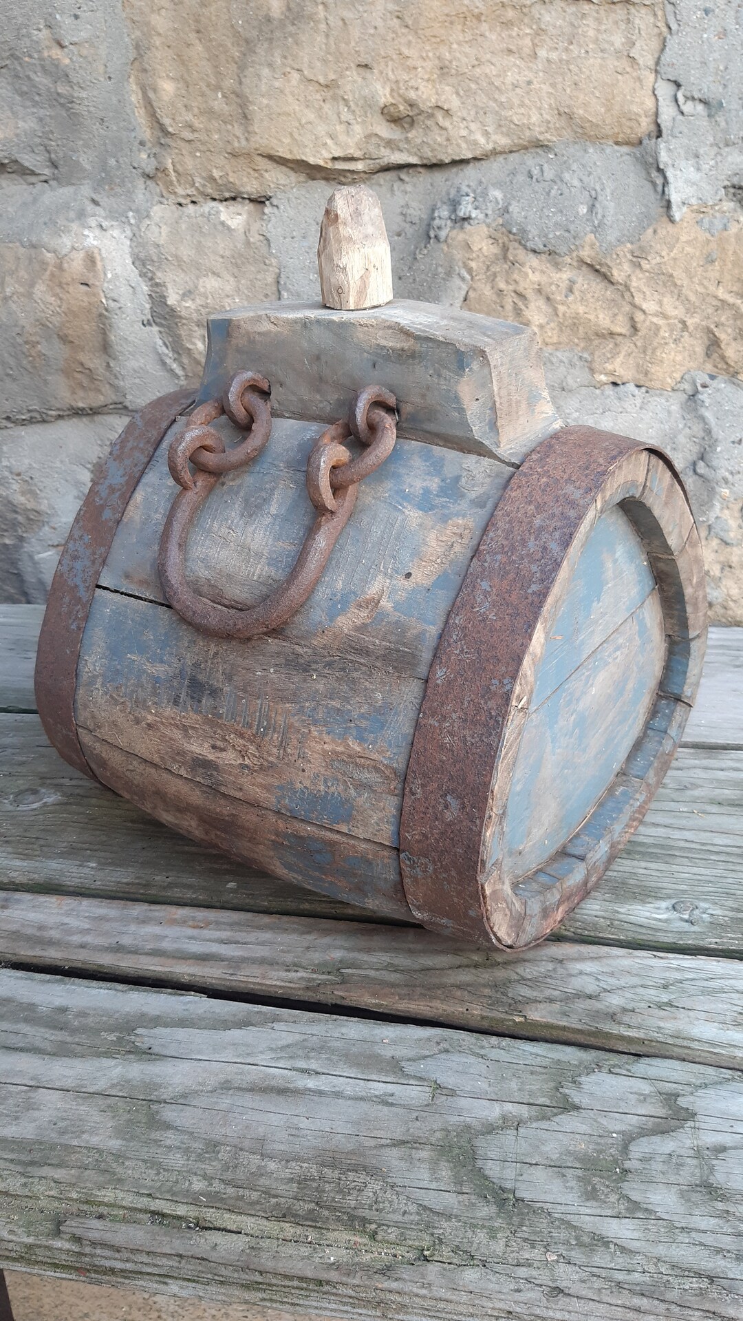 Old Antique Primitive Wooden Keg Barrel Iron Banded, Old Keg Barrel for