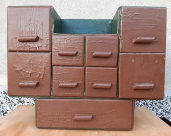 Vintage houten medicijnkastje, opberger voor antieke kruiden