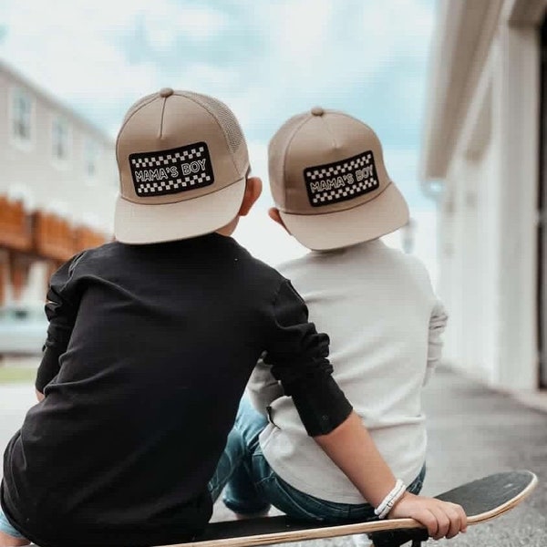 Toddler Hat, Mama’s Boy, Toddler Trucker Hat, Child Hat, Baby Snapback, Boy Mom, baby Boy Hat, Child Snap back, Toddler Cap, checkered Hat