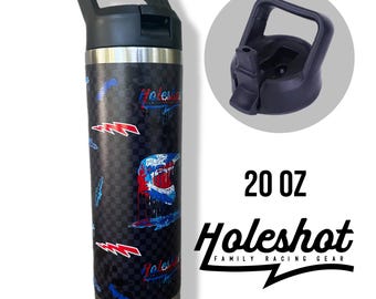 Botella de agua de carreras, vaso de carreras, botella de agua para niños, vaso de motocross, motocross, SXS, Holeshot, a cuadros, con goteo, americana, EE. UU.