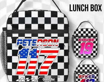 Lonchera de Motocross, Lonchera a Cuadros, Bolsa Escolar a Cuadros, Personalizada, Preescolar, Bolsa de Carreras, Nombre y Número, BMX, Monster Truck