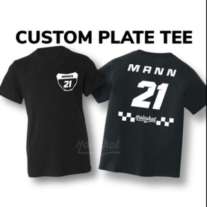 Maglietta personalizzata con piastra da motocross, Supercross, moto da cross, maglietta da corsa personalizzata, piastra con nome, pista da corsa, bambino, adulto, KTM, PW50, Holeshot