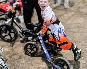 Electric Orange Motocross Gear, Toddler, Youth, Child, Supercross Gear, Dirt Bike Gear, Stacyc, BRAAP, KTM, 50cc, Holeshot, dirt track
