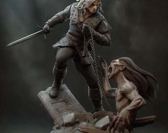 Geralt de Rivia, kit de modelo de resina de 251 mm y 16K, figura impresa en 3D para armar (DIY).