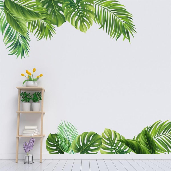 Green Leaves Wall Decal, Emerald Green Plant, Jungle Leaf Wall Decal, Monstera Leaf Wall Sticker, Safari Tropical Plant Decal, Wall Mural