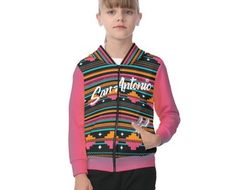 Kids San Antonio Serape Basketball Zip-up Hoodie With Patch Pocket