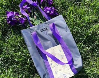 Shopper bag with reflective pockets Svitashka Oxford purple handles