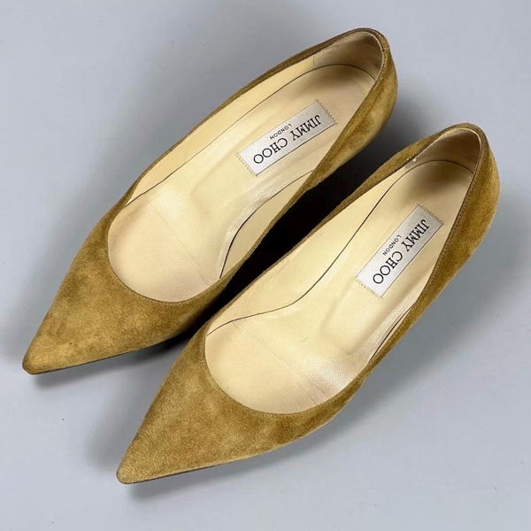 Zapatos de tacón Jimmy Choo Amelia de piel de ante color beige y tostado, talla 37, tacón gatito