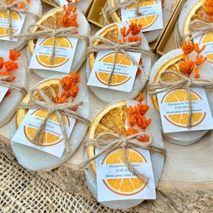 Bomboniere con sapone all'arancia e alla lavanda per gli ospiti, matrimonio a tema arancione, regali di sapone profumato per la festa nuziale, bomboniere di fidanzamento, bomboniere uniche per feste