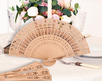 Personalized Sandalwood Wedding Fans, Laser Engraved Favors