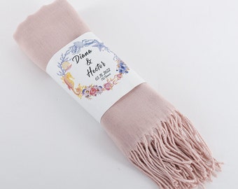 Powder Pink Pashmina Shawl, Personalized Wedding Favors, Scarf Shawls For Wedding Gift, Wedding Favors for Guests in Bulk, Country Wedding
