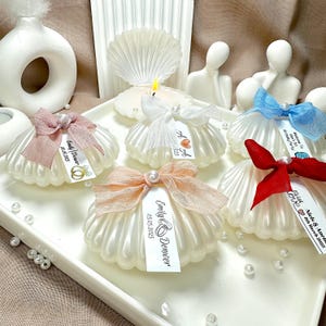 Handmade Ocean Themed Gifts - Beach Wedding Pearl and Seashell Candle Gifts - Flower Decorated Pearl Candle Gift - Thank You Gifts - Favors