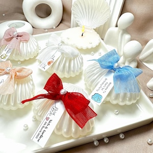 Handmade Seashell Oyster Candle Favors: Personalized Beach Wedding Decor