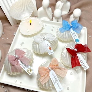 Personalized Handmade Sea Shell Candle Favors - Oyster Candle Decorated with Pearls - Custom Wedding Candle Favors - Bride Shower Favors