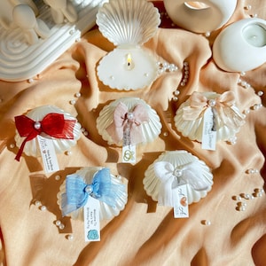 Handmade Ocean Themed Gifts - Beach Wedding Pearl and Seashell Candle Gifts - Flower Decorated Pearl Candle Gift - Thank You Gifts - Favors