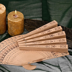 50 pcs Personalized sandalwood wedding fans, Custom wooden wedding fans, Laser engraved personalized fans, Monogram wedding fans Special