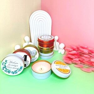 Engagement Gift Candles / Custom Label Candles in Gold Tin / Bridal Shower Candle Favor / Wedding Guest Gift / Elegant Personalized Candle