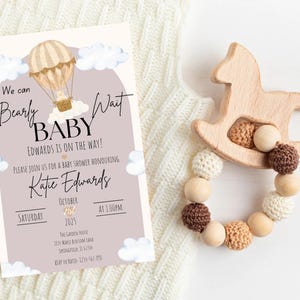 Bearly Wait Baby Shower Invitation - Hot Air Balloon & Cloud Theme