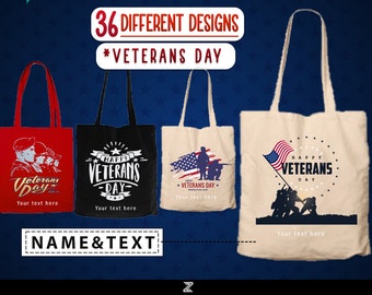 Personalized Veterans Day Tote Bag, Trick-or-Treat Bag, Shoulder Bag Veterans, Canvas Bag, Veterans Day Bags, Veterans Day Tote Bag