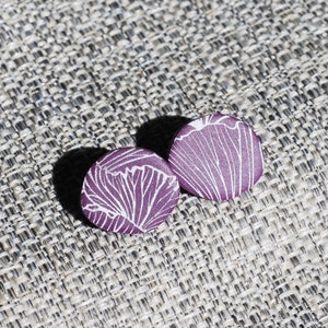 Polymer Clay Earrings, plum, stud, leaf print, lightweight, handmade earrings, simple jewelry