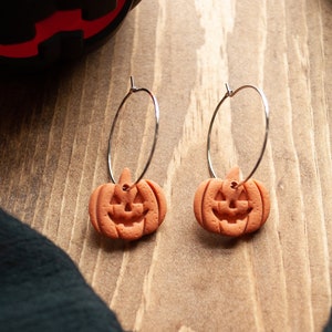 Polymer Clay Earrings, Jack-O-Lantern dangles, lightweight, handmade earrings, simple jewelry