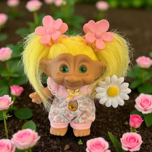 Vintage Troll Doll- 4&quot; Ace Troll- Miss Daisy Pink Princess