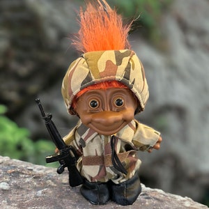 Vintage Troll Puppe - 4 &quot;Troll - seltener afroamerikanischer Soldaten