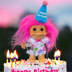 Vintage Troll Doll- 4" Russ Troll- Happy Birthday Babe- Awesome ...
