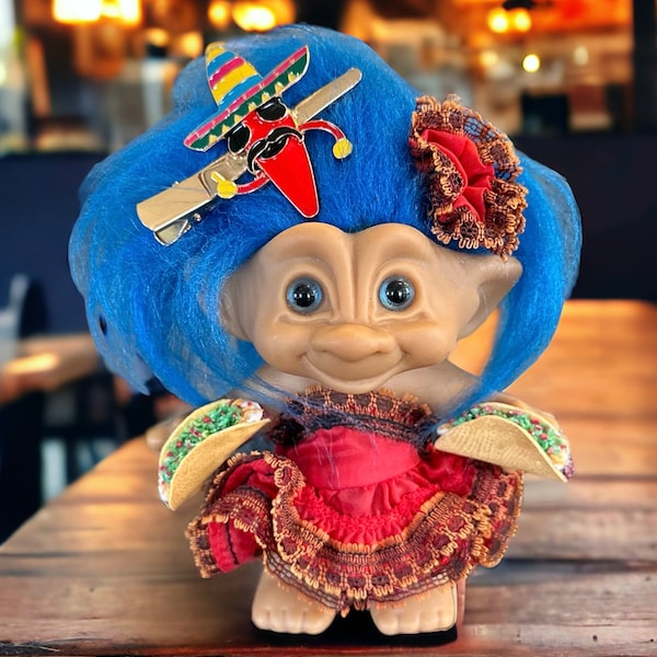 Vintage Troll Doll- 4" Ace Troll- Taco Senorita