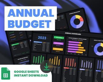 Jahresbudget-Tabelle | Budgetvorlage für Google Sheets im dunklen Modus | Jährliches Budget-Dashboard | Finanzberater