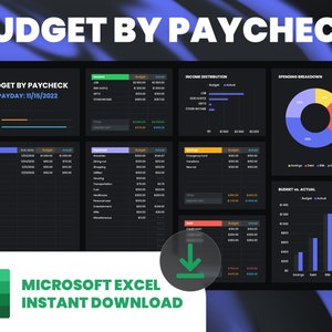 Excel | Budget by Paycheck Spreadsheet | Weekly Budget Dashboard | Personal budget | Google Sheets Budget Template - Dark mode