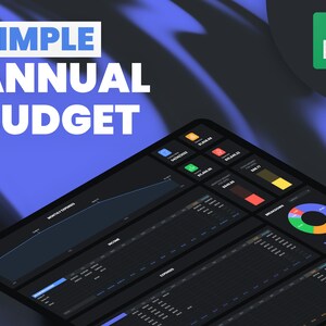 Simple Annual Budget Spreadsheet | Google Sheets Budget Template | Annual Budget Dashboard | Financial Planner - Dark mode