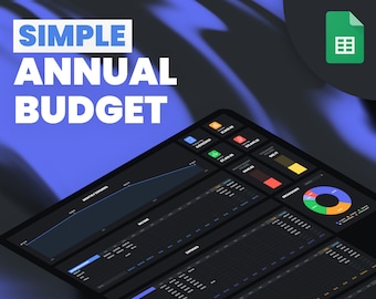 Simple Annual Budget Spreadsheet | Google Sheets Budget Template | Annual Budget Dashboard | Financial Planner - Dark mode