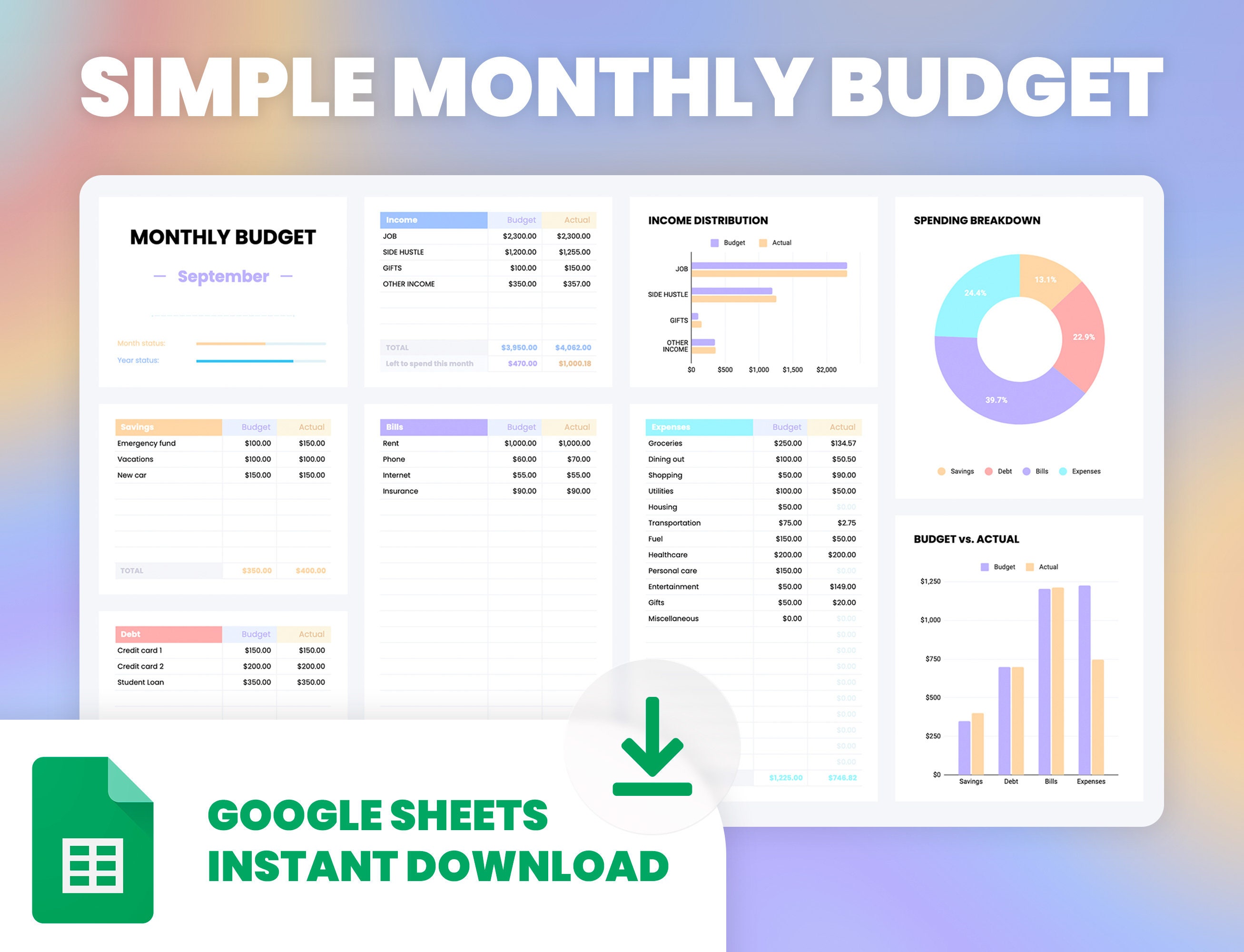 Simple Monthly Budget Spreadsheet Google Sheets Budget Template Monthly ...