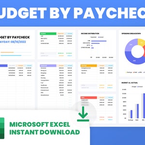 Excel | Budget by Paycheck Spreadsheet | Weekly Budget Dashboard | Personal budget | Google Sheets Budget Template