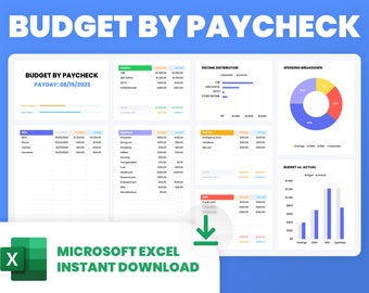 Excel | Budget by Paycheck Spreadsheet | Weekly Budget Dashboard | Personal budget | Google Sheets Budget Template