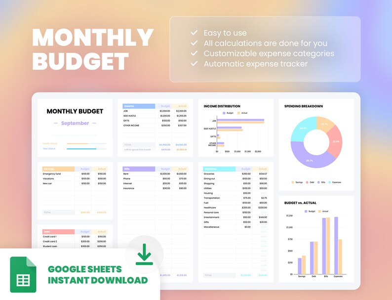 Simple Monthly Budget Spreadsheet Google Sheets Budget Template Monthly ...