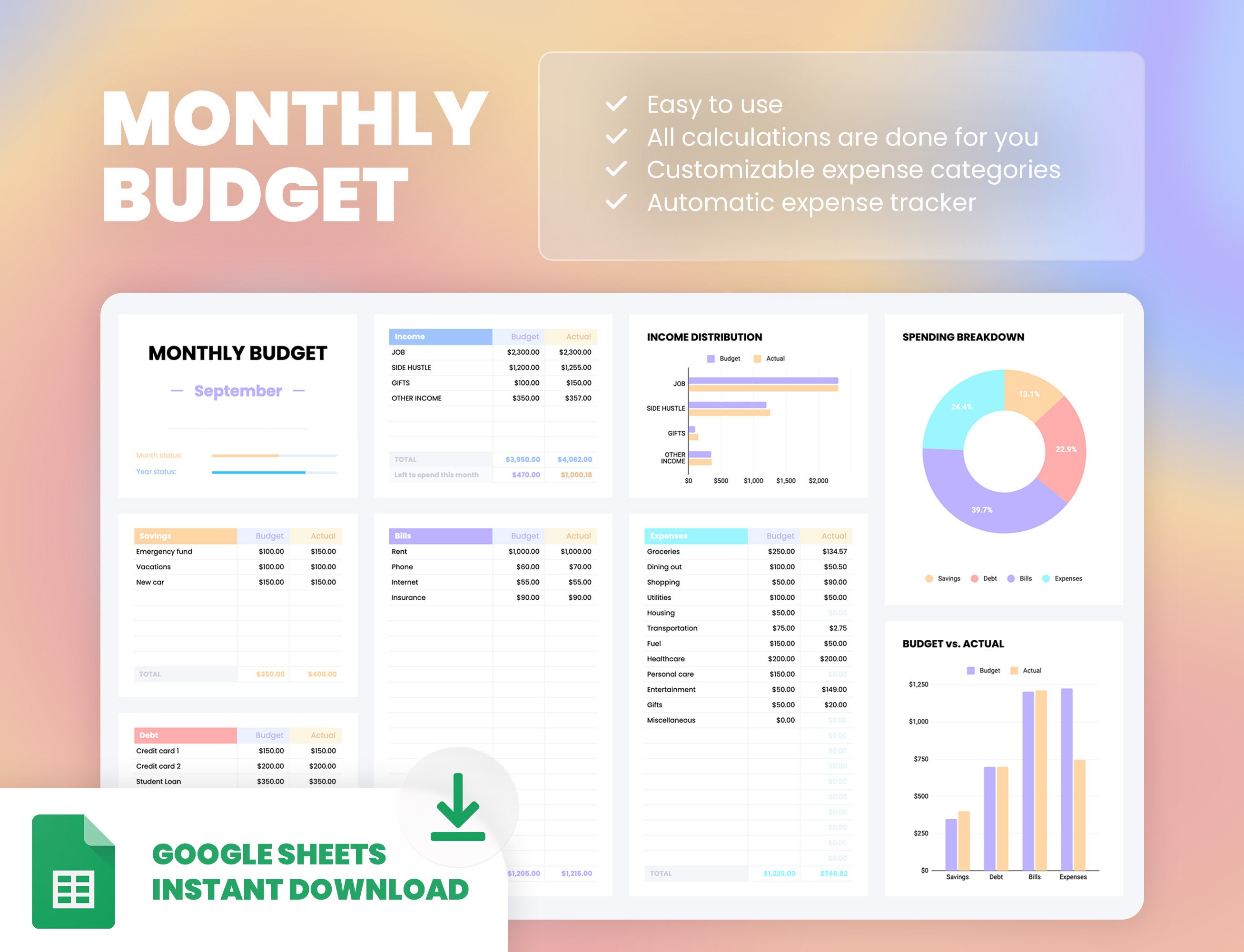 Simple Monthly Budget Spreadsheet Google Sheets Budget Template Monthly ...