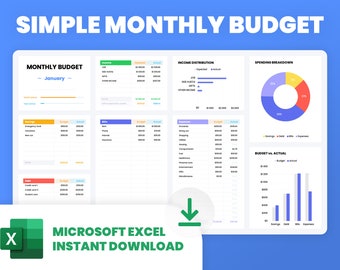 Puede incluir: Una plantilla de presupuesto mensual simple en Microsoft Excel. La plantilla incluye secciones para ingresos, gastos, ahorros y deudas. También incluye gráficos para visualizar el gasto y el presupuesto frente al gasto real.