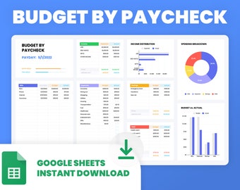 Hoja de cálculo de presupuesto por cheque de pago | Panel de presupuesto semanal | Presupuesto personal | Plantilla de presupuesto de Google Sheets