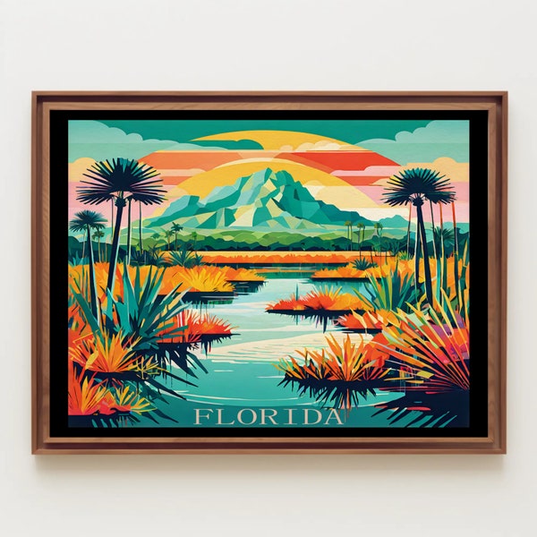 Florida City Wall Art - Illustrated Urban View - Chic Apartment Artwork, Living Room Decor - Unique Moving Gift