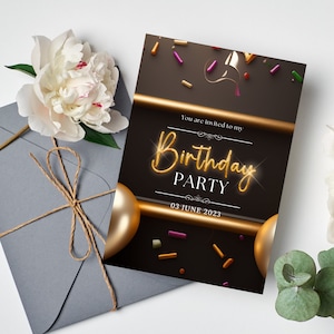 Editable Birthday Party Digital Invitation Card, Simple Birthday Invitations Card, Editable Printable Birthday Card  instant Download Card