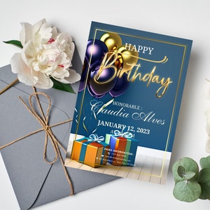 Editable birthday party Card Digital Invitation Birthday Card, Editable Printable Birthday  Card Template, instant Download Card