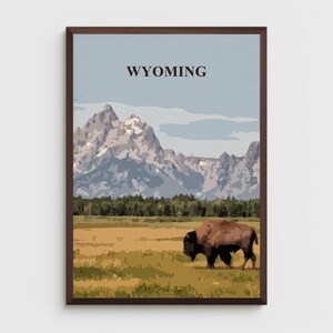 Wyoming Nature Poster, Stunning Yellowstone & Grand Teton Park Print With Bison, Beautiful National Parks Wall Art, Travel Souvenir 